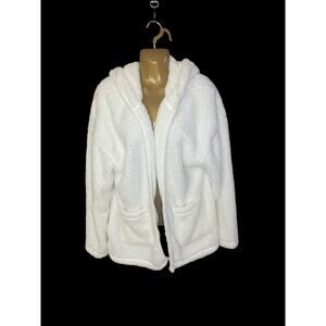 Olivia Sky Open Front Teddy Bear Fur Jacket in White Size L